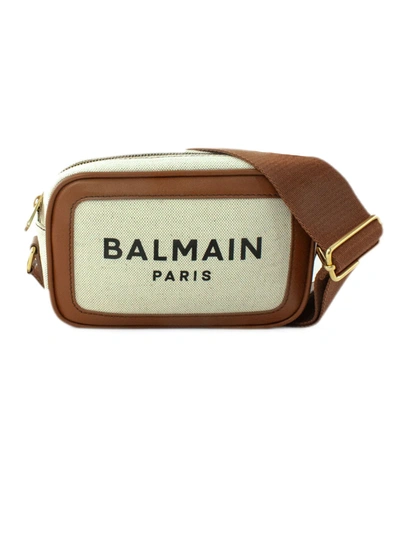 Shop Balmain B-army Logo-print Crossbody Bag In Beige+cuoio