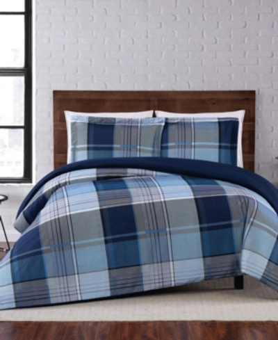 Truly Soft Trey Plaid Duvet Cover Sets Bedding In Blue