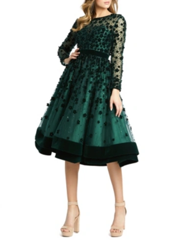 Shop Mac Duggal Floral-embellished Fit & Flare Midi Dress In Emerald