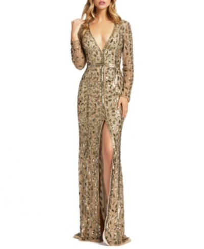 Shop Mac Duggal Embellished Gown In Antique Gold