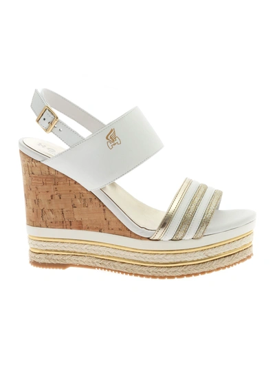 Shop Hogan H442 Sandals In White With Wedge