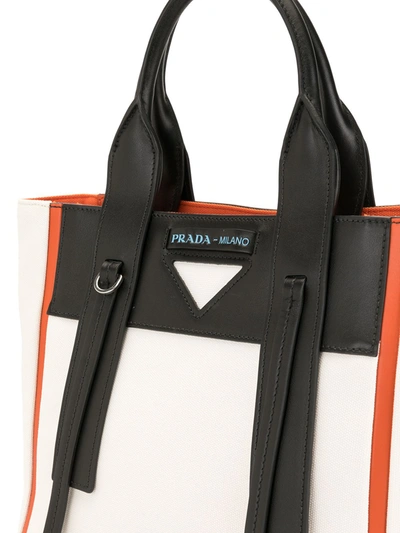 Pre-owned Prada Triangle Plaque Colour-block Two-way Bag In White