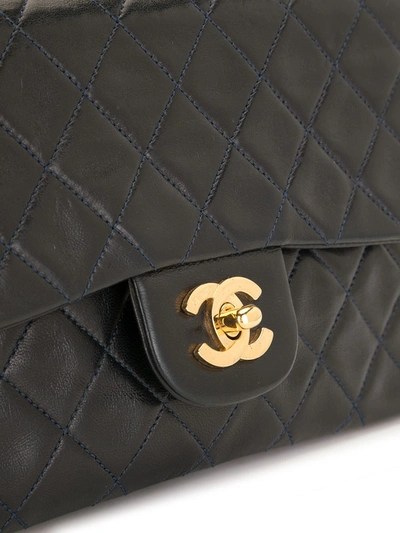 Pre-owned Chanel 1990 Quilted Double Flap Shoulder Bag In Black