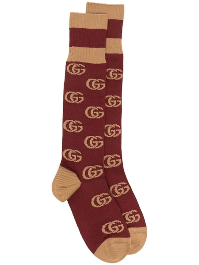 Shop Gucci Intarsia-logo Socks In Red