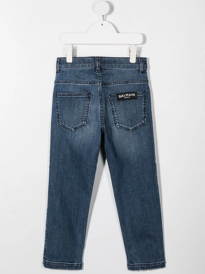 Shop Balmain Side Buttons Jeans In Blue