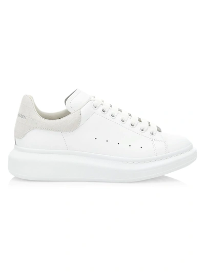 Shop Alexander Mcqueen Croc-embossed Suede Oversized Sneaker In White Ivory