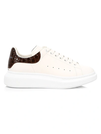 Shop Alexander Mcqueen Croc-embossed Leather Platform Sneakers In White Chestnut