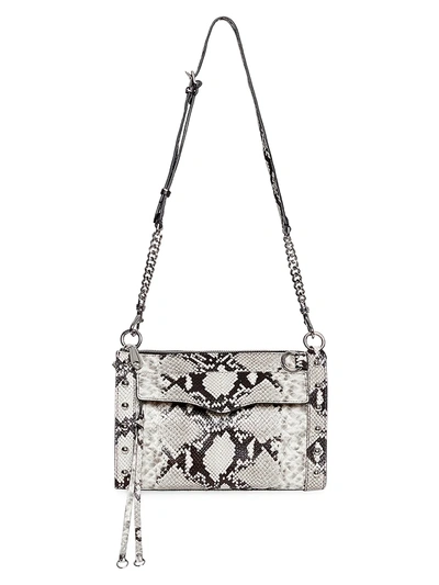 Shop Rebecca Minkoff M.a.b. Studded Python-embossed Leather Crossbody Bag In Natural