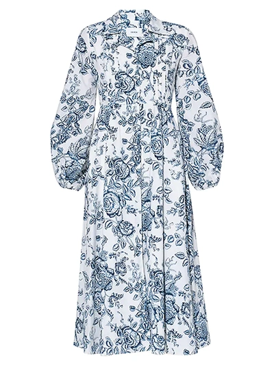 Shop Erdem Women's Pintuck Belted Long Sleeve Shirtdress In Neutral