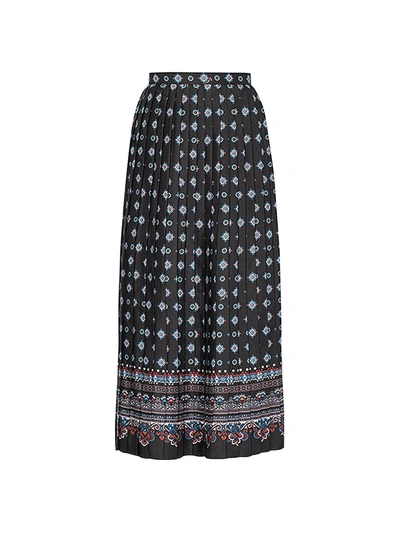 Shop Erdem Midi Length Pleated Skirt In Black Multi