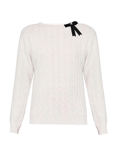 Shop Erdem Bow Detail Crewneck Cable Sweater In Cream