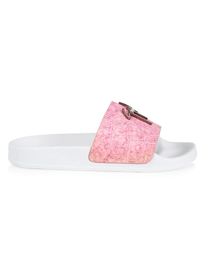 Shop Giuseppe Zanotti Lilium Croc-embossed Leather Pool Slides In Bianco Pink