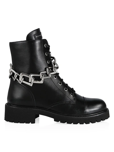 Shop Giuseppe Zanotti Nevada Chain-trimmed Leather Combat Boots In Nero
