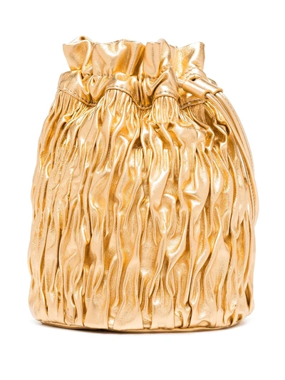 Shop Ganni Metallic Ruched Mini Bag In Gold