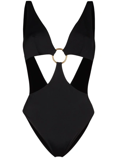 Shop Versace Cut-out Open Back Swimsuit In Black