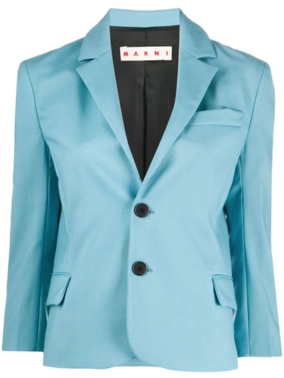 Shop Marni Contrasted Back Slim-fit Blazer In Blue