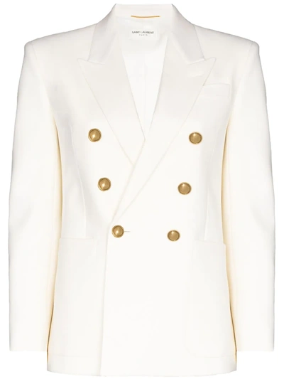 Shop Saint Laurent Double-breasted Wool Blazer In White