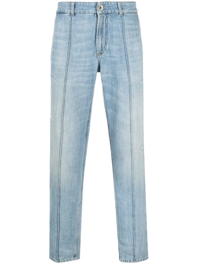 Shop Brunello Cucinelli Cropped Tapered Jeans In Blue