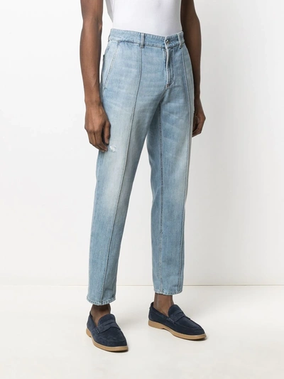 Shop Brunello Cucinelli Cropped Tapered Jeans In Blue