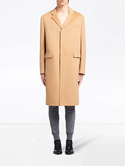 Shop Prada Single-breasted Cashmere Coat In Brown