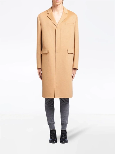Prada Single-breasted Cashmere Coat In Brown