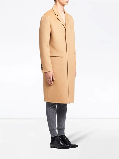 Shop Prada Single-breasted Cashmere Coat In Brown