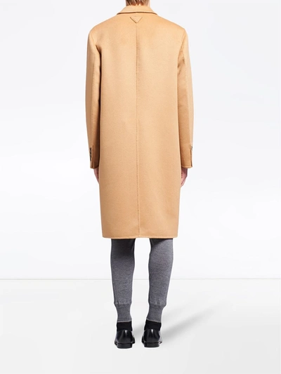 Prada Single-breasted Cashmere Coat In Brown