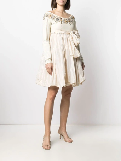 Pre-owned A.n.g.e.l.o. Vintage Cult 1990s Oversized Bow Beaded Dress In Neutrals