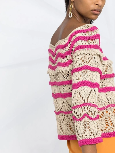 Shop Alberta Ferretti Striped Open-knit Jumper In Neutrals