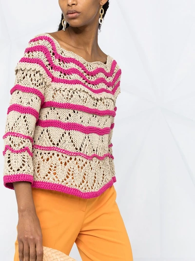 Shop Alberta Ferretti Striped Open-knit Jumper In Neutrals