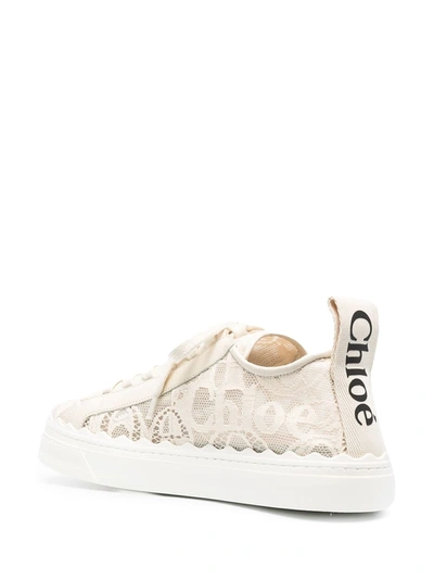 Shop Chloé Lace Embroidery Low-top Sneakers In Neutrals