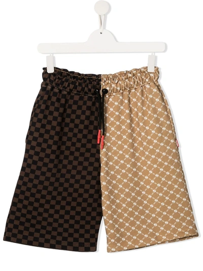 Shop Sprayground Kid Monogram Print Detail Shorts In Brown