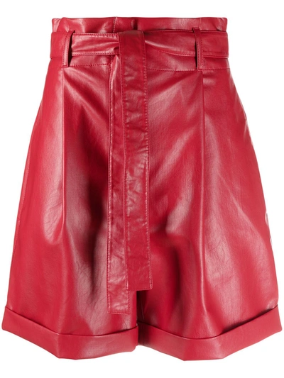 Shop Philosophy Di Lorenzo Serafini Leather-effect Tie-waist Shorts In Red