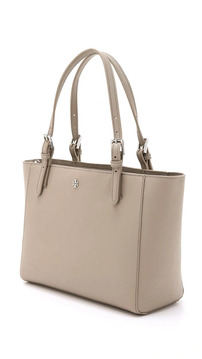 Shop Tory Burch York Small Buckle Tote In French Grey;mint Julep;fairview Blue