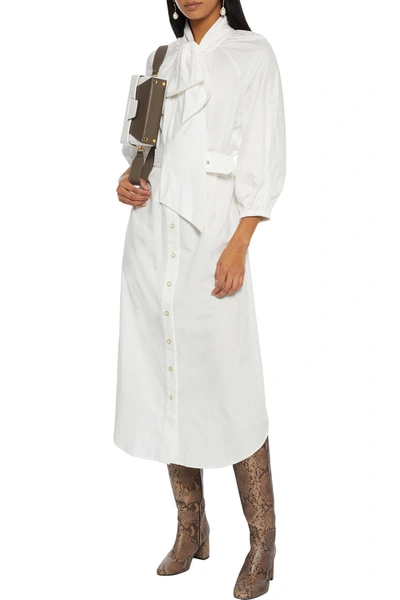 Shop Zimmermann Espionage Bow Belted Cotton-poplin Midi Shirt Dress In White