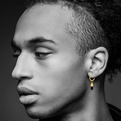 True Rocks Black Enamel & 18kt Gold Plated Mini Pill On Gold Hoop In Gold