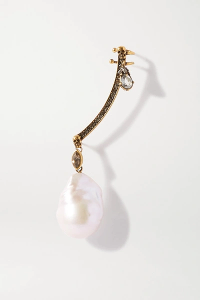 Shop Alexander Mcqueen Gold-tone, Faux Pearl And Crystal Single Earring
