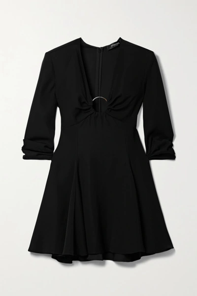 Shop Versace Embellished Crepe Mini Dress In Black
