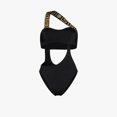 Shop Versace Greca Border Cut-out Swimsuit - Women's - Elastane/polyamide In Black