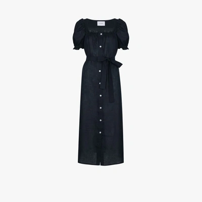 Sleeper Brigitte Belted Linen Midi Dress In Blau