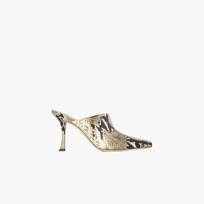 Shop Jimmy Choo Rya 90 Snake Effect Leather Mules In Green