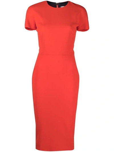 Shop Victoria Beckham Short-sleeved Zip-up Dress In Red