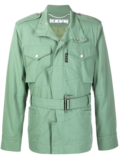 Shop Off-white Belted-waist Military Jacket In Green