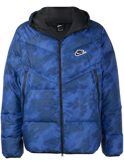 Shop Nike Logo-patch Puffer Jacket In Blue