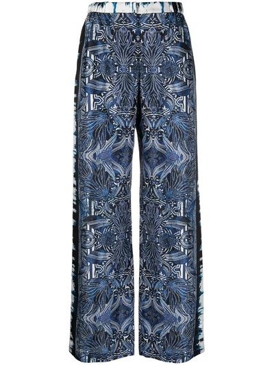 Shop Alberta Ferretti Wide-leg Silk Trousers In Blue