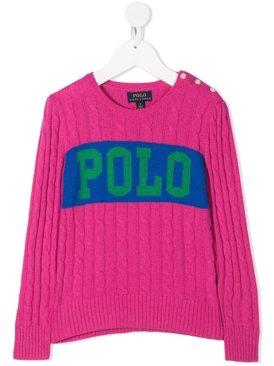 Shop Ralph Lauren Teen Cable-knit Logo Jumper In Pink