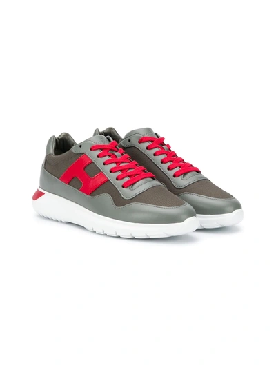 Shop Hogan Logo-patch Leather Trainers In Grey