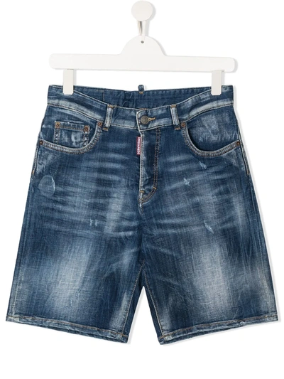 Shop Dsquared2 Teen Washed Denim Shorts In Blue