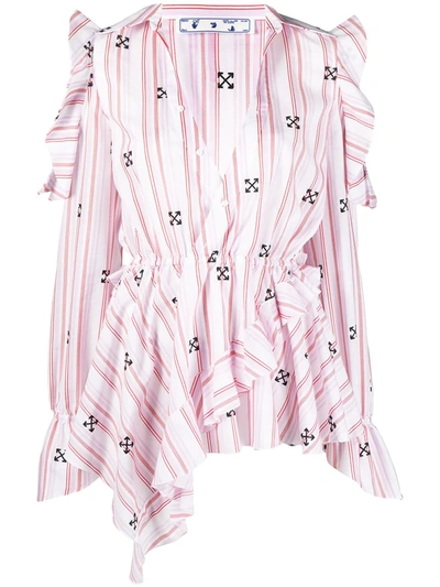 Shop Off-white Ruffle-detail V-neck Blouse In Pink