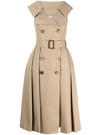 Shop Alexander Mcqueen Sleeveless Pleated Trench Coat In Neutrals